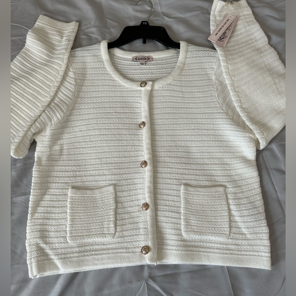 Nanette Lepore Cream Knit Button-Front Cardigan